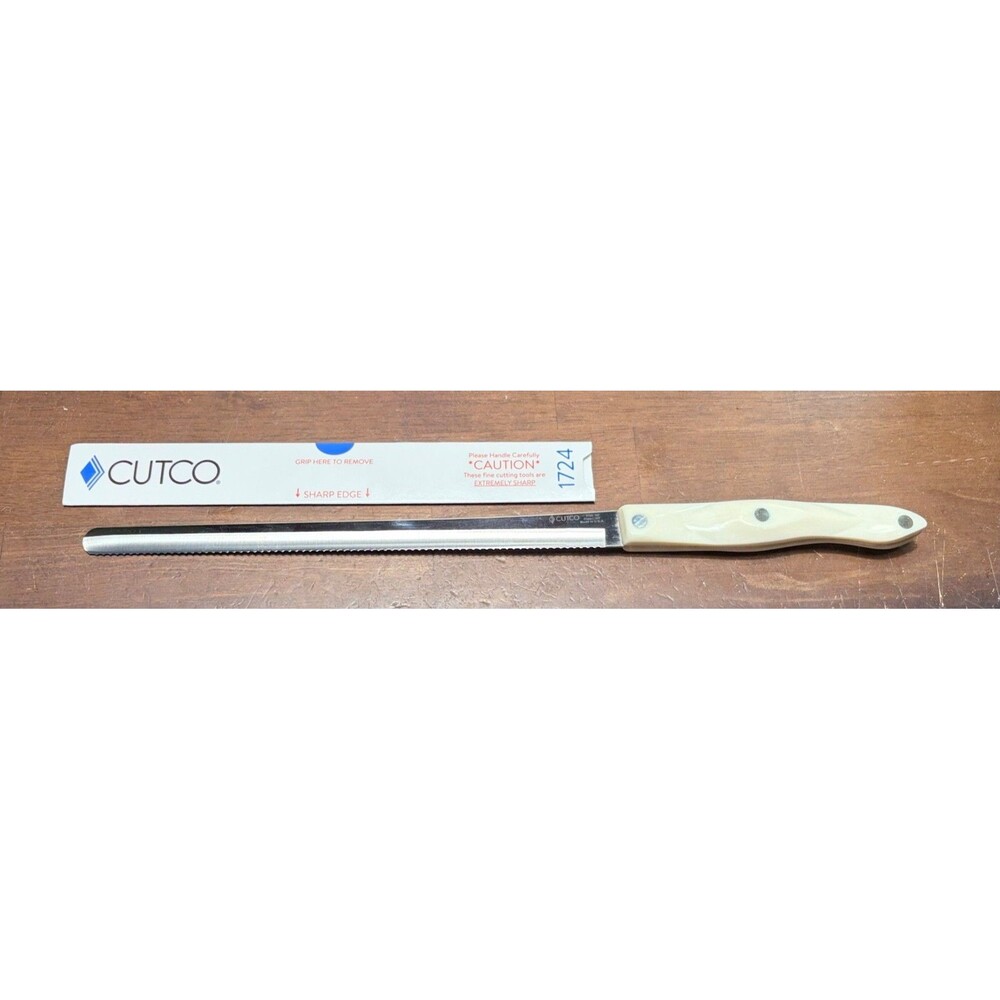 CUTCO 1724 kc Pearl White Handle 15 1/2 Inch Long Serrated Bread Knife